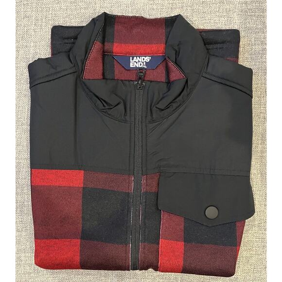NEW Lands' End Men's Sweater Fleece Vest Red Buffalo Plaid Large 42-44 Full Zip - Picture 7 of 8